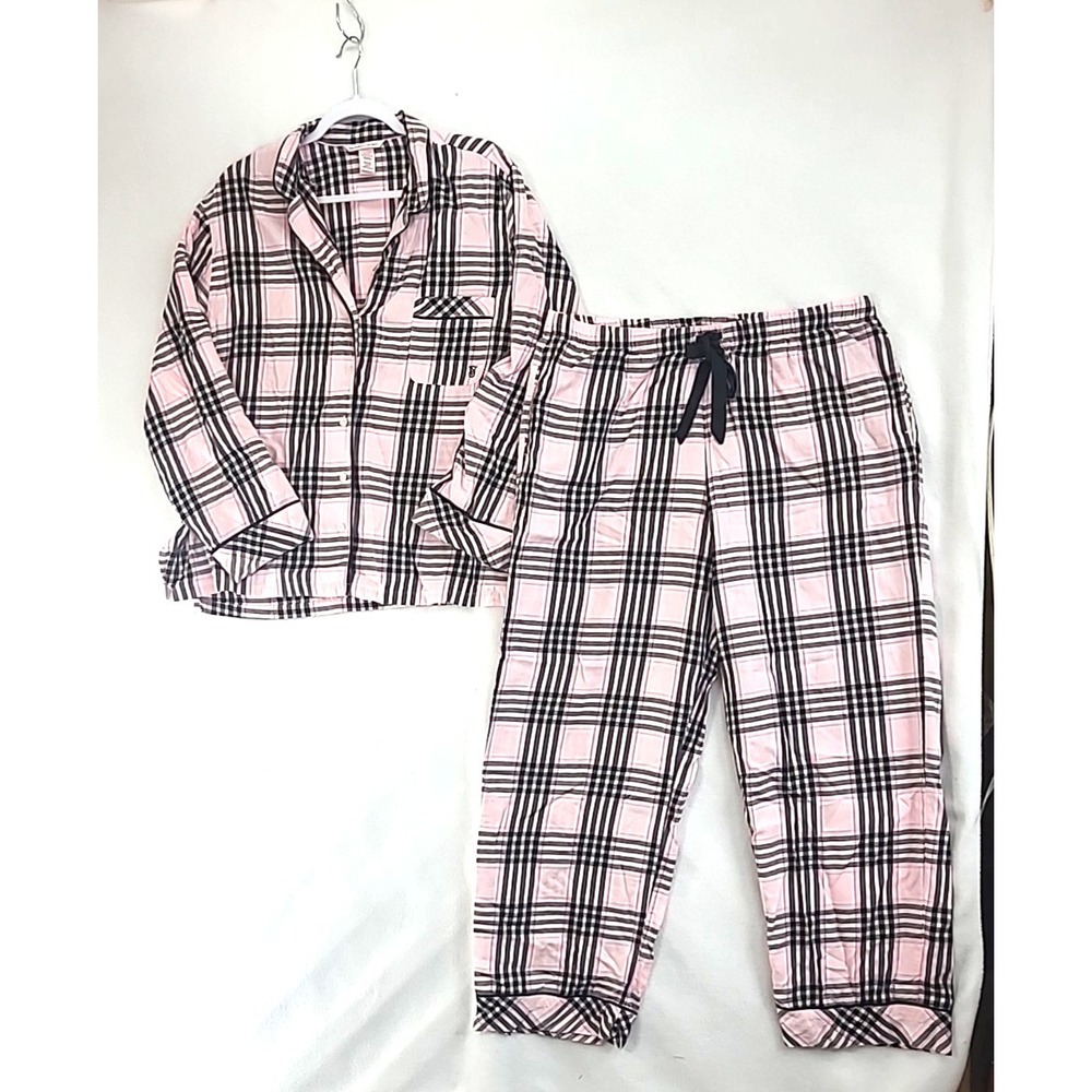 Victorias Secret Flannel Pajama Set‎ 2 Piece Set Pretty Pink Plaid XL Pink Label